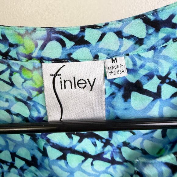 Finley Top Womens Medium Blue Shirt Long Sleeve V Neck Printed Boho Artsy Blouse - Picture 10 of 10